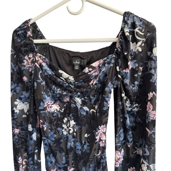 Lulus Divine Radiance Black Floral Burnout Velvet Long Sleeve Bodysuit, Size XS - Picture 6 of 10